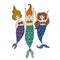 Cute mermaid friends, concept kids print, hand drawn art. Art for print - cards, t-shirts etc