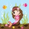 Cute mermaid girl is swimming with fishes in the water vector cartoon, kid postcard, wallpaper, and greeting card