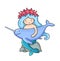 Cute mermaid with long blue hair and wreath of red starfish.