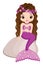 Cute Mermaid with Long Hair and Purple Fishtail. Vector Mermaid