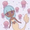 Cute mermaid with octopuses