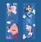 Cute mermaid princesses with colorful hair and other under the sea elements such as starfish, fish and shells set of