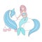 Cute mermaid sits on unicorn isolated vector illustration