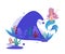 Cute mermaid and underwater world in wave - cartoon vector illustration