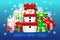 Cute Merry christmas different gifts, Gift snowman. Creative packaging.Vector background.