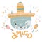 Cute mexican baby cat. Hand drawn vector illustration. For kid`s