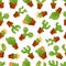 Cute mexican cactus seamless pattern with different types of cacti. Vector illustration with exotic desert houseplants and