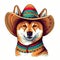 Cute Mexican shiba inu dog in sombrero, AI generative illustration