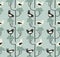 Cute mid-century style seamless pattern with birds standing on shrubs.