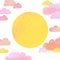 Cute minimal cartoon style illustration of pastel rose clouds and sun with watercolor texture. Isolated on white