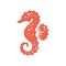 Cute minimalist seahorse with curved tail fin natural ocean habitat red hand drawn grunge texture