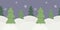 Cute minimalist winter border on blue background with snowflakes and Christmas trees or green spruces. Texture for decoration