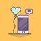 Cute minimalistic illustration of a cellphone, a heart-shaped balloon, and a love message