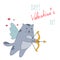 Cute mischievous cupid cat. Concept of Valentine\\\'s Day.