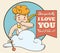 Cute and Mischievous Cupid with Love Message, Vector Illustration