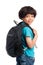 Cute Mixed Race Boy with Rucksack on Back.