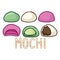 Cute mochi assortment vector. Hand drawn traditional Japanese snack clipart