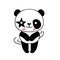 Cute modest panda bear illustrations, vector handmade, black and white icons. White background