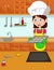 Cute mom cartoon cook in the kitchen