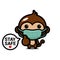 Cute monkey animal cartoon characters wearing masks with stay safe text