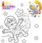 Cute monkey astronaut flies among the stars coloring book