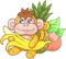 Cute monkey with banana, funny illustration