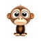 A cute monkey with big eyes sits on a white background. on a white background isolate cartoon style