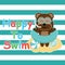 Cute monkey brings swim ring and glasses on striped background cartoon, Summer postcard, wallpaper, and greeting card