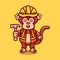 cute monkey builder carrying hammer