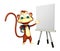 Cute Monkey cartoon character with school bag and easel board