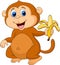 Cute monkey cartoon eating banana
