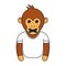Cute monkey with closed mouth. Cartoon fashionable monkey wear in white t-shirt.