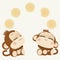 Cute monkey couple. Happy New Year 2016. Vector Illustration