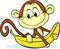 Cute monkey hold banana - vector