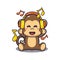 Cute monkey listening music with headphone cartoon vector illustration.