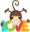Cute monkey with love text
