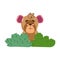 Cute monkey sitting in the grass cartoon isolated icon desig