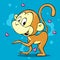 Cute monkey standing on blue abstract background