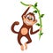 Cute monkey swinging on vines cartoon