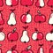 Cute Monochrome Felt Tip Pen Apple and Pears Fruits Vector Seamless Pattern