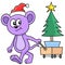 Cute monster is carrying pine tree for Christmas decoration