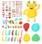 Cute monster cartoon character constructor kit, flat vector isolated illustration. Funny animal and creature body parts.