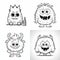 Cute monster coloring book doodle cartoon character for kid, happy funny activity time,