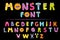 Cute monster English alphabet, spooky font and creepy numbers set with dead zombie, ghost