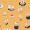 Cute monster faces seamless pattern. Cartoon monsters background. Vector illustration