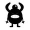 Cute monster. Happy Halloween. Funny head face with horns. Black silhouette smiling scary monsters. Cartoon kawaii screaming funny