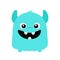 Cute monster. Happy Halloween. Funny head face with horns, fangs. Blue silhouette smiling scary monsters. Cartoon kawaii screaming