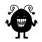 Cute monster. Happy Halloween. Funny head face with horns, teeth. Black silhouette smiling scary monsters. Cartoon kawaii