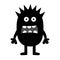 Cute monster. Happy Halloween. Funny head face with thorns, teeth. Black silhouette smiling scary monsters. Cartoon kawaii