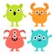 Cute monster set. Happy Halloween. Colorful monsters with different emotions. Hands, legs. Cartoon kawaii boo baby character.